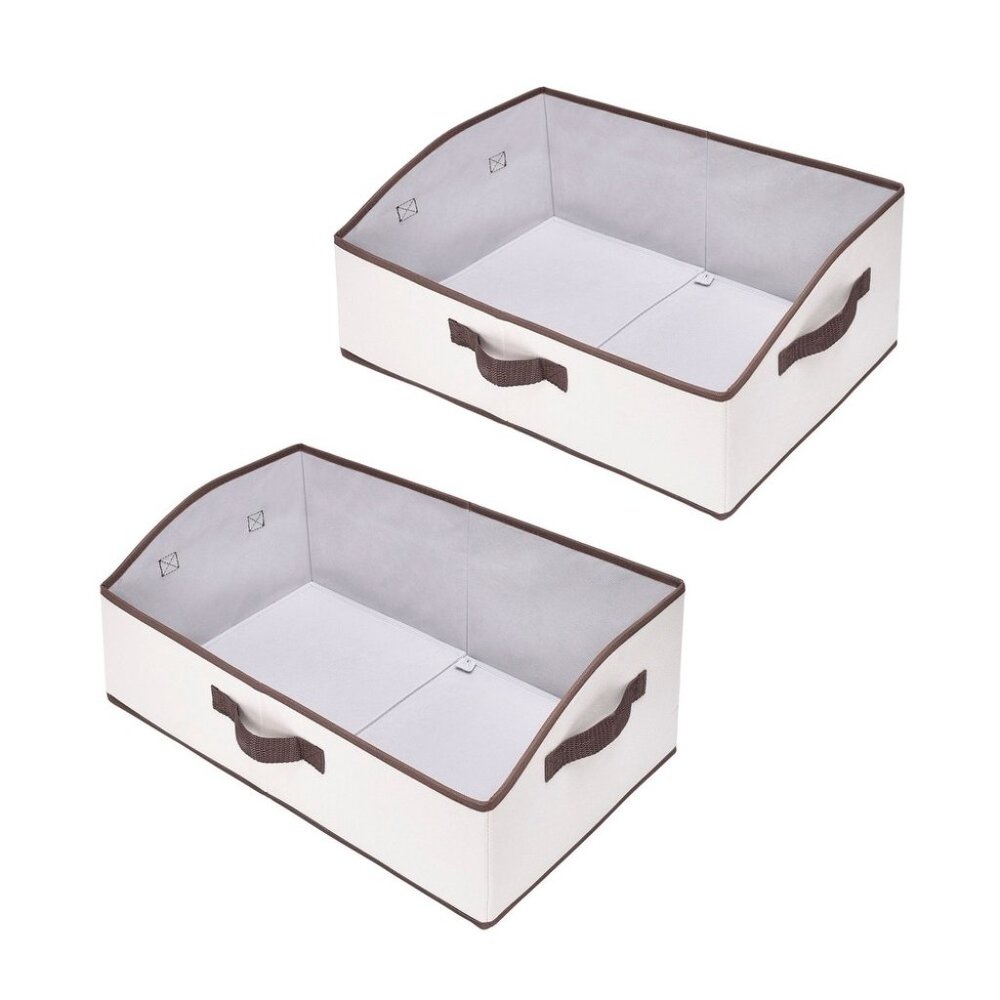 Storage Works Low Front Fabric Storage Bins w/Handles Natural 2-Pack NIB